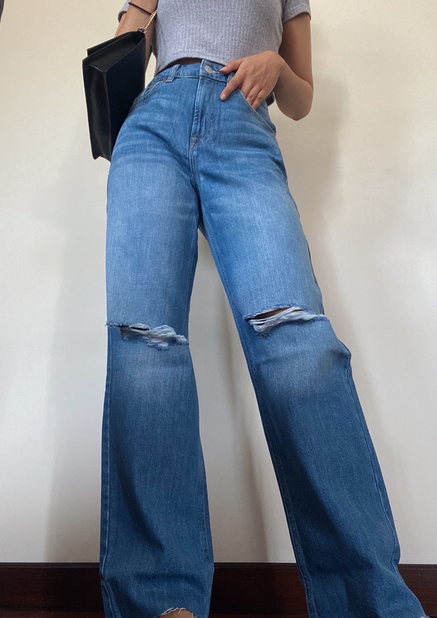 F&F Wide Leg Ripped Jeans